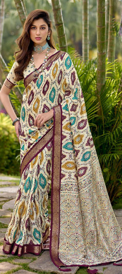 Multicolor color Saree in Silk fabric with Printed work