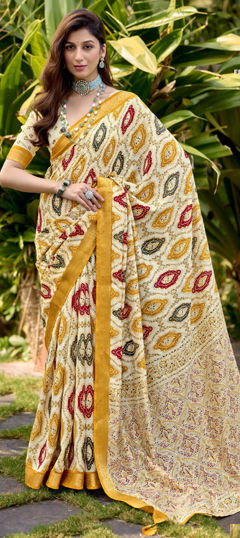 Multicolor color Saree in Silk fabric with Printed work