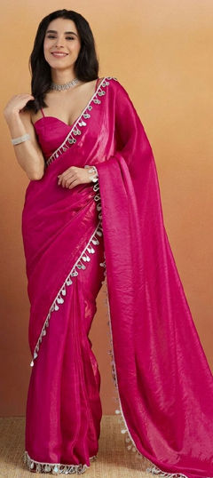 Pink and Majenta color Readymade Saree in Organza Silk fabric with Border work