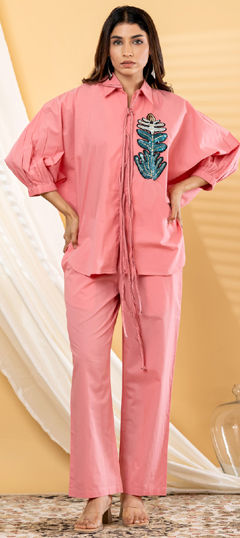 Pink and Majenta color Co-ords Set in Cotton fabric with Patch, Sequence work