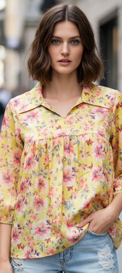 Yellow color Tops and Shirts in Crepe Silk fabric with Printed work