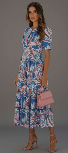 Blue color Dress in Rayon fabric with Printed work