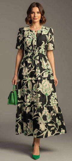 Black and Grey color Dress in Muslin fabric with Printed work