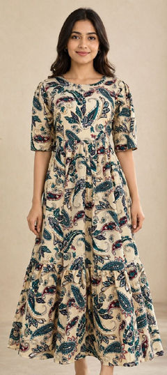 Blue color Dress in Rayon fabric with Printed work