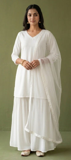 White and Off White color Salwar Kameez in Rayon fabric with Embroidered work