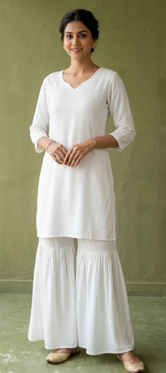 White and Off White color Salwar Kameez in Rayon fabric with Thread work