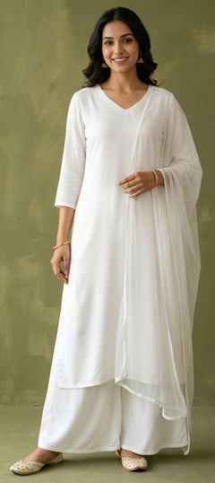 White and Off White color Salwar Kameez in Rayon fabric with Thread work