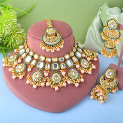 Gold Rodium Polish Gold color Necklace in Metal Alloy studded with Austrian diamond