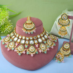 Gold Rodium Polish Multicolor color Necklace in Metal Alloy studded with Austrian diamond