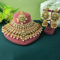 Gold Rodium Polish White and Off White color Necklace in Metal Alloy studded with CZ Diamond