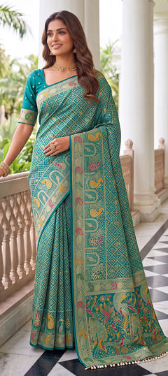 Blue color Saree in Naylon Silk fabric with Weaving work
