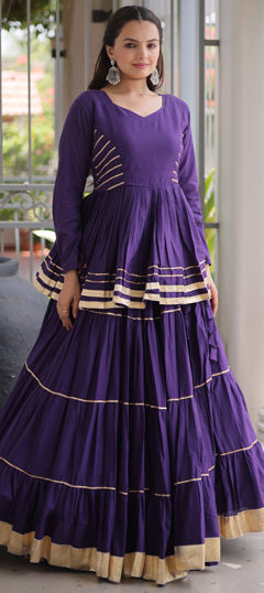 Purple and Violet color Long Lehenga Choli in Cotton fabric with Gota Patti, Lace work