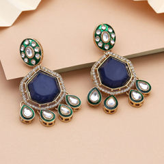 Gold Rodium Polish Blue color Earrings in Metal Alloy studded with CZ Diamond