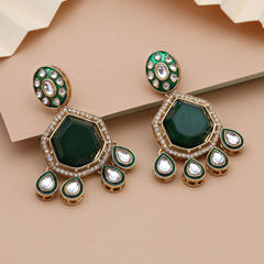 Gold Rodium Polish Green color Earrings in Metal Alloy studded with CZ Diamond
