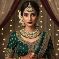 Gold Rodium Polish Green color Necklace in Metal Alloy studded with CZ Diamond