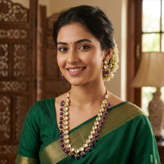 Gold Rodium Polish Purple and Violet color Necklace in Metal Alloy studded with Kundan