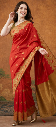 Red and Maroon color Saree in Art Silk fabric with Weaving work