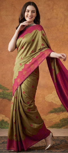 Beige and Brown color Saree in Art Silk fabric with Weaving work
