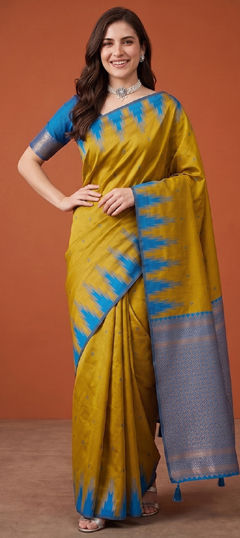 Yellow color Saree in Art Silk fabric with Weaving work
