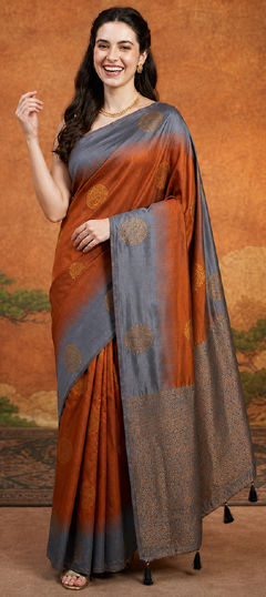 Beige and Brown color Saree in Art Silk fabric with Weaving work