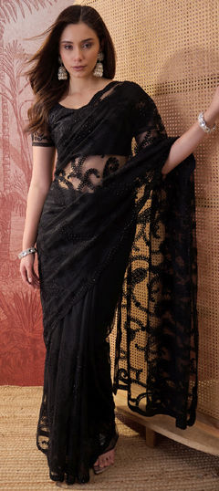 Purple and Violet color Saree in Net fabric with Embroidered work