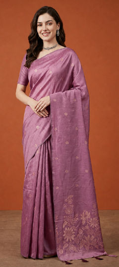 Pink and Majenta color Saree in Silk cotton fabric with Weaving work