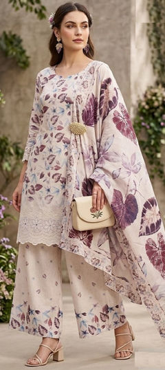White and Off White color Salwar Kameez in Cotton fabric with Printed work