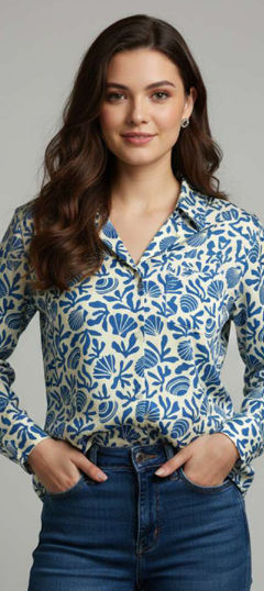 Blue color Tops and Shirts in Crepe Silk fabric with Digital Print work