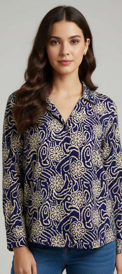 Blue color Tops and Shirts in Crepe Silk fabric with Digital Print work