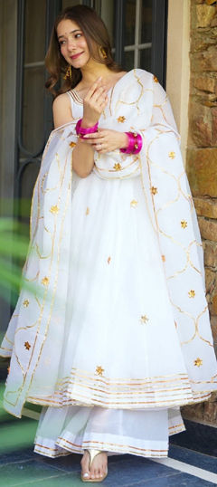 White and Off White color Salwar Kameez in Chiffon fabric with Gota Patti work