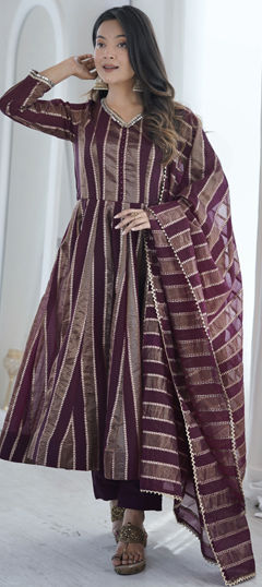 Purple and Violet color Salwar Kameez in Viscose fabric with Weaving work