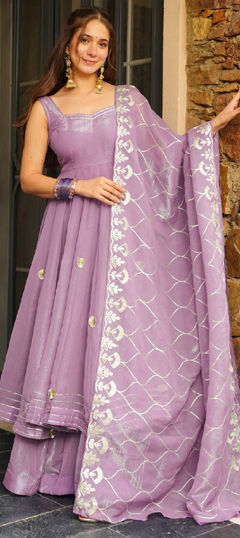 Purple and Violet color Salwar Kameez in Chiffon fabric with Gota Patti work