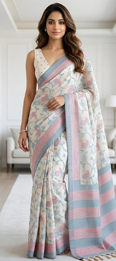 Blue color Saree in Silk cotton fabric with Resham, Weaving work