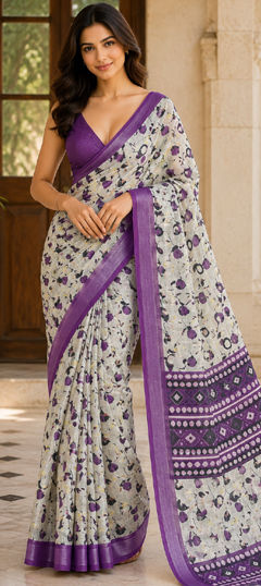 Black and Grey color Saree in Art Silk fabric with Floral work