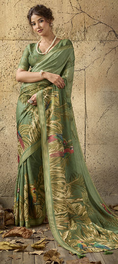 Green color Saree in Georgette fabric with Printed work