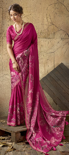 Pink and Majenta color Saree in Georgette fabric with Printed work