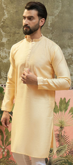 Beige and Brown color Kurta in Jacquard fabric with Weaving work