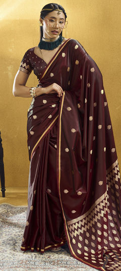 Red and Maroon color Saree in Satin Silk fabric with Weaving work