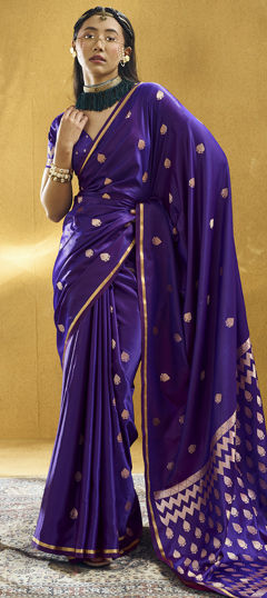 Purple and Violet color Saree in Satin Silk fabric with Weaving work