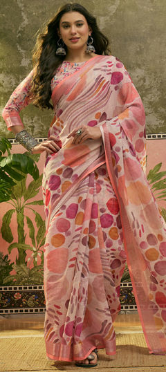 Pink and Majenta color Saree in Cotton fabric with Digital Print work