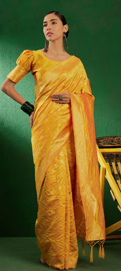 Yellow color Saree in Art Silk fabric with Weaving work