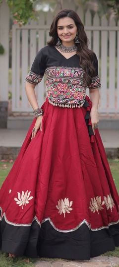 Black and Grey color Long Lehenga Choli in Roman Silk fabric with Embroidered, Lace, Mirror work