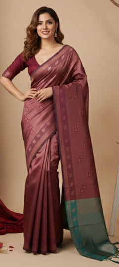 Red and Maroon color Saree in Art Silk fabric with Weaving work
