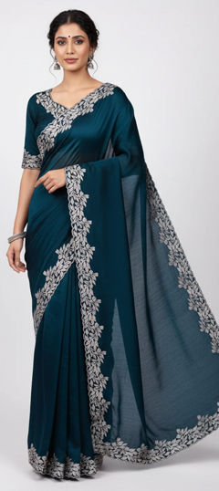 Green color Saree in Chiffon fabric with Embroidered work