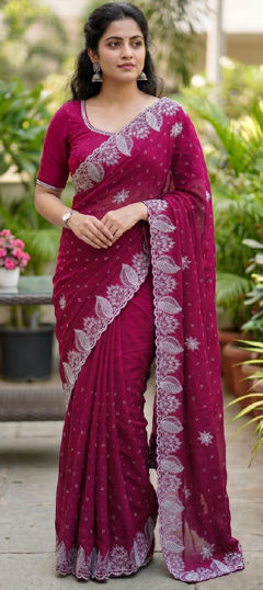 Pink and Majenta color Saree in Art Silk fabric with Embroidered work
