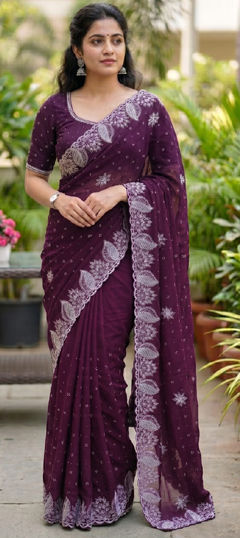 Purple and Violet color Saree in Art Silk fabric with Embroidered work