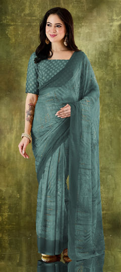 Green color Readymade Saree in Chiffon fabric with Printed work