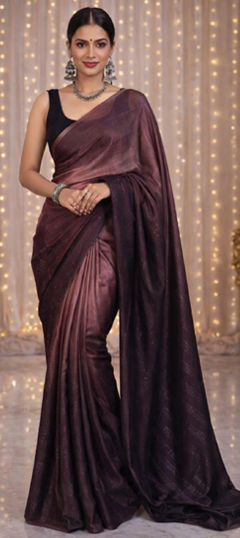 Beige and Brown color Readymade Saree in Chiffon fabric with Weaving work