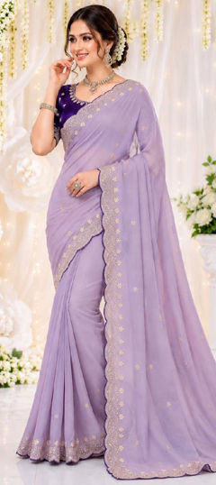 Purple and Violet color Saree in Georgette fabric with Embroidered work