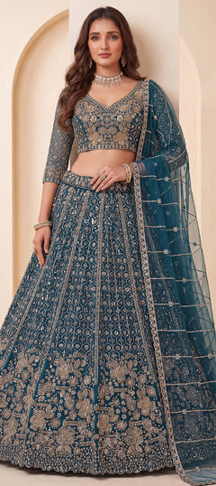 Blue color Lehenga in Net fabric with Embroidered, Sequence work